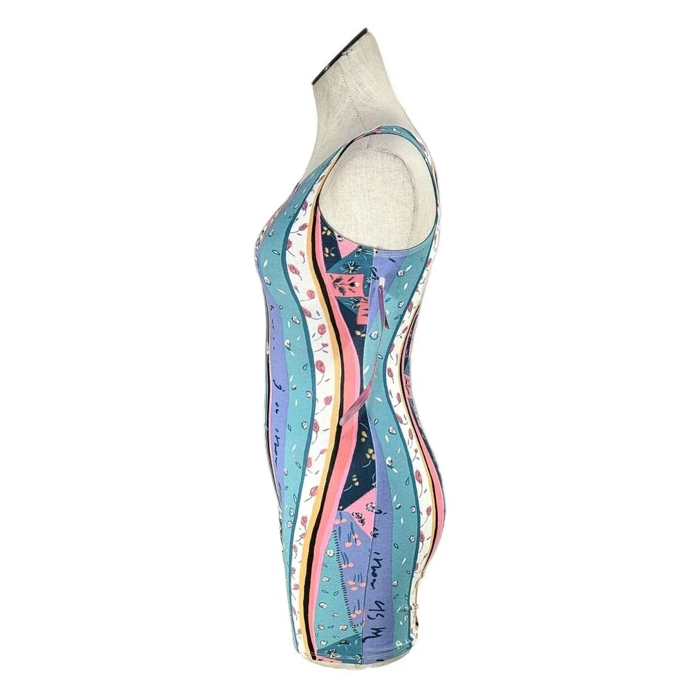 Gilda Marx Kid VTG 80s Pastel Patchwork Cotton Biketard Unitard Open Back Size L